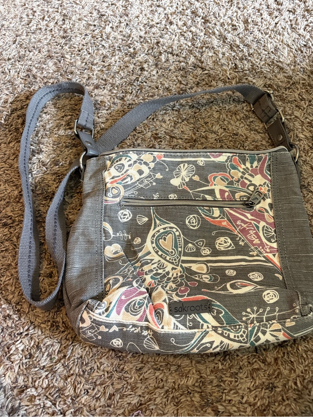 Sakroots Gray Multicolor Floral Crossbody Bag